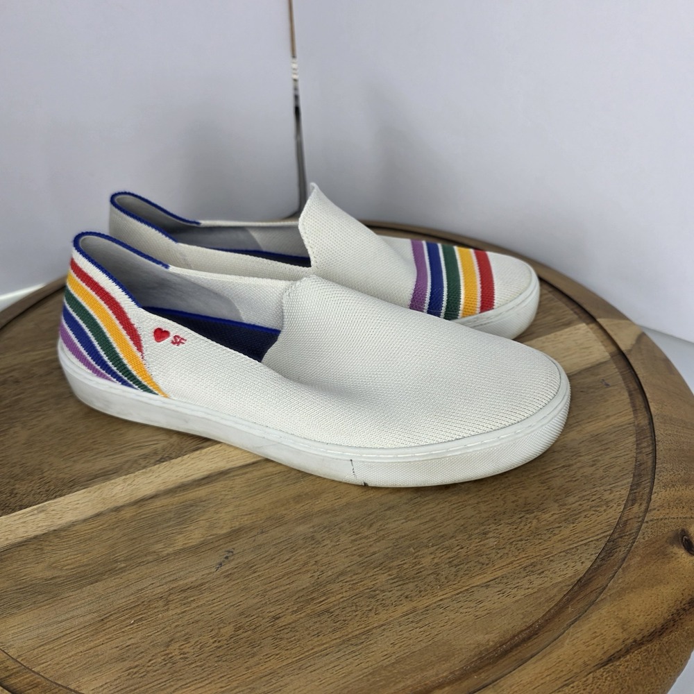 Rothy's The Sneaker WHITE RAINBOW SF Limited Edition Women's 8 Slip On Pride - Picture 3 of 9